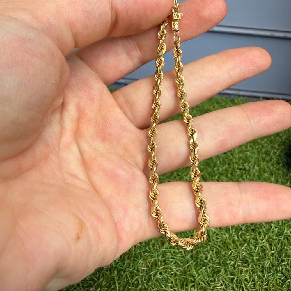 14K Yellow Gold 4mm Rope Chain Bracelet 8 Inch 10g Diamond Cut Solid Link MC